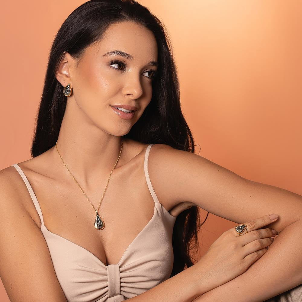 Brinco Possebon Folheado a Ouro - Pedra Natural