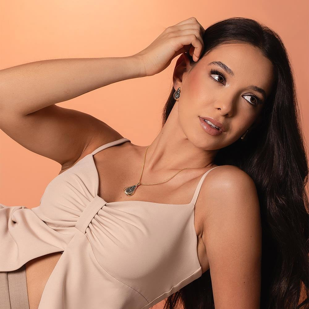 Brinco Possebon Folheado a Ouro - Pedra Natural