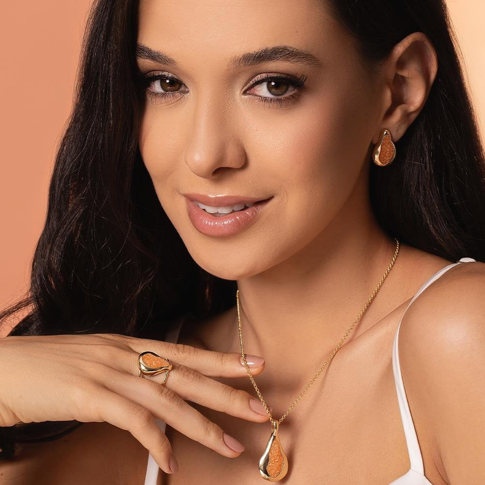 Brinco Possebon Folheado a Ouro - Pedra Natural