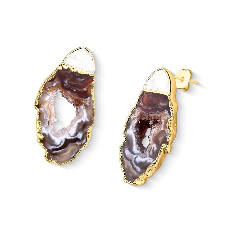 Brinco Possebon Folheado a Ouro - Pedra Natural