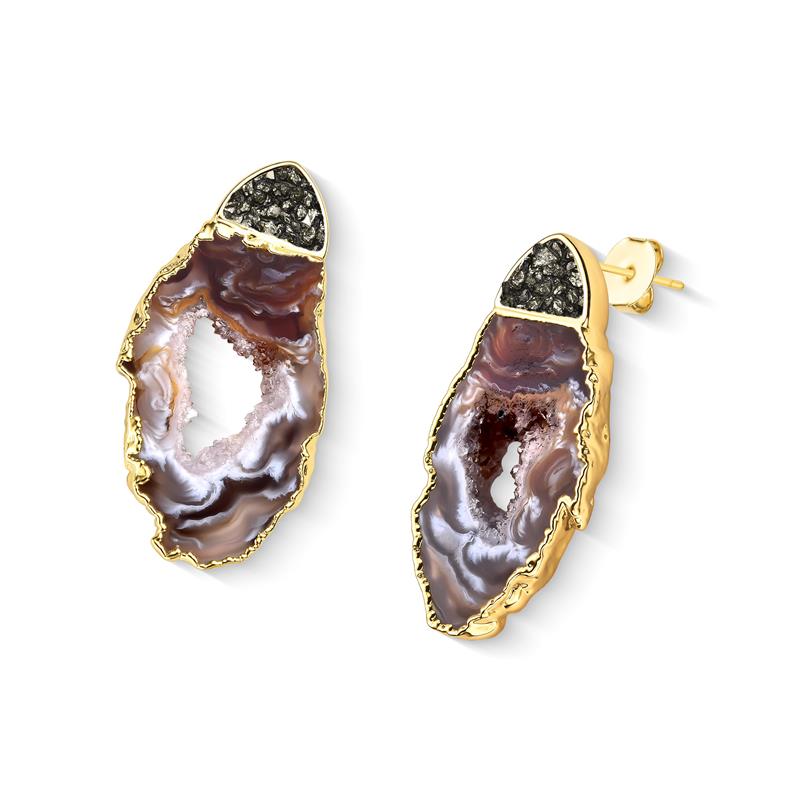 Brinco Possebon Folheado a Ouro - Pedra Natural