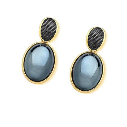 Brinco Possebon Folheado a Ouro e Ródio Negro - Pedra Natural