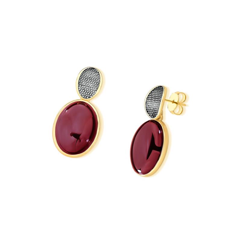 Brinco Possebon Folheado a Ouro e Ródio Negro - Pedra Natural