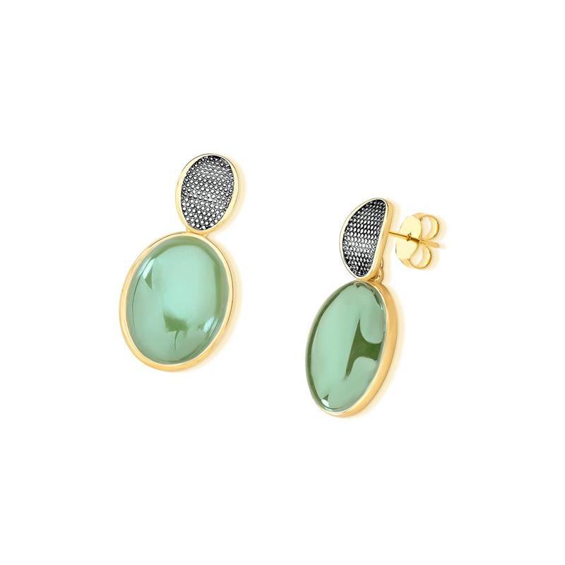 Brinco Possebon Folheado a Ouro e Ródio Negro - Pedra Natural