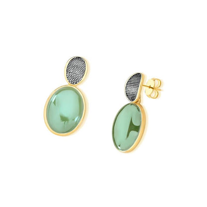 Brinco Possebon Folheado a Ouro e Ródio Negro - Pedra Natural