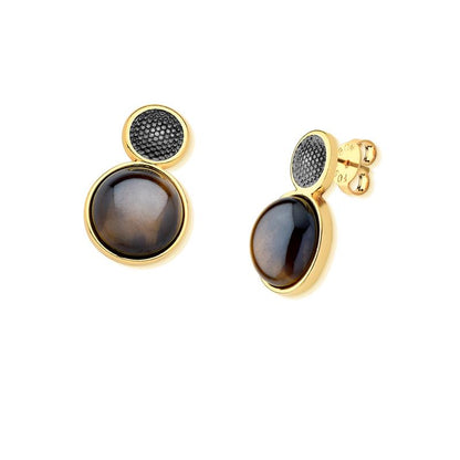 Brinco Possebon Folheado a Ouro e Ródio Negro - Pedra Natural