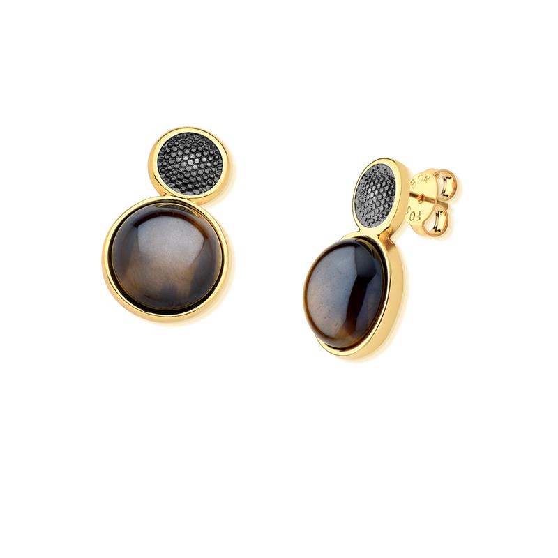 Brinco Possebon Folheado a Ouro e Ródio Negro - Pedra Natural