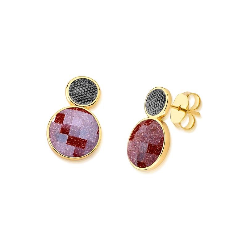 Brinco Brilhato Facetada Perolada 2,4 cm — Ouro e Ródio Negro — Sol Perolada