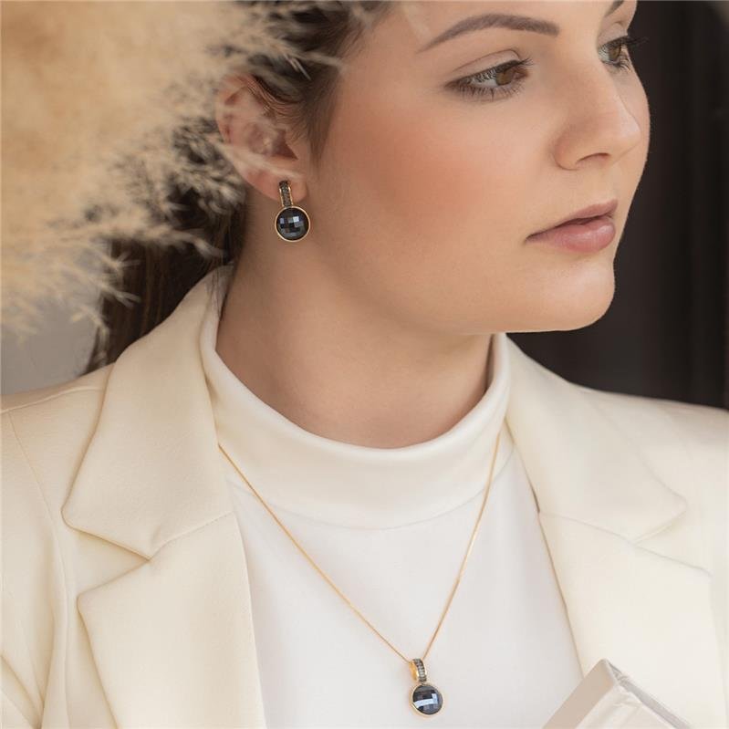 Brinco Brilhato Pedras Naturais Brasileiras — Folheado a Ouro e Ródio Negro