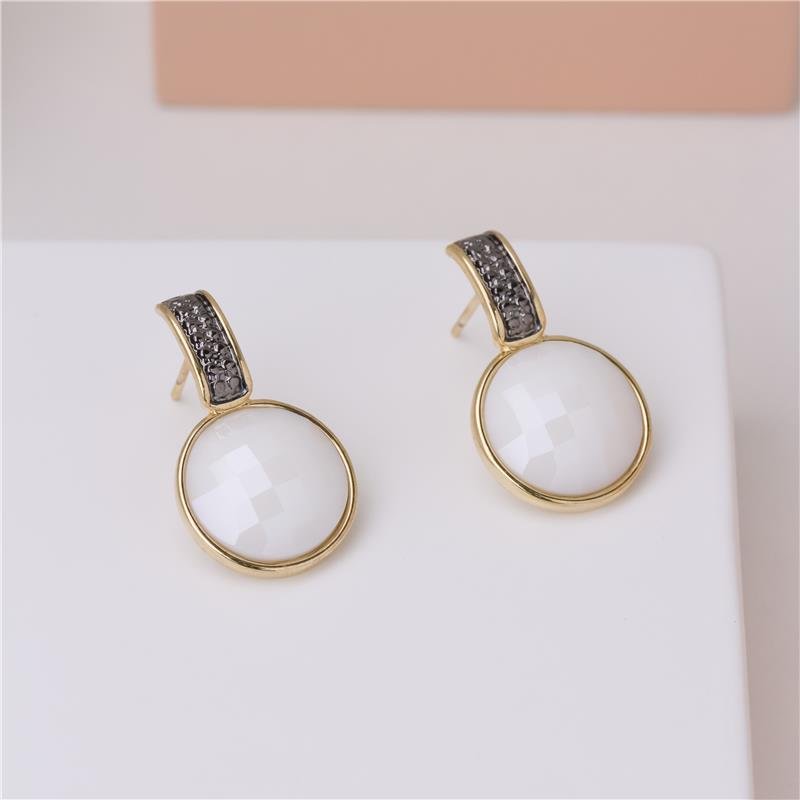 Brinco Brilhato Facetada Perolada 2,5 cm — Ouro e Ródio Negro