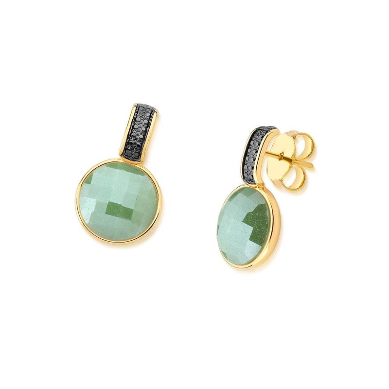 Brinco Brilhato Facetada Perolada 2,5 cm — Ouro e Ródio Negro — Quartzo Verde Perolada