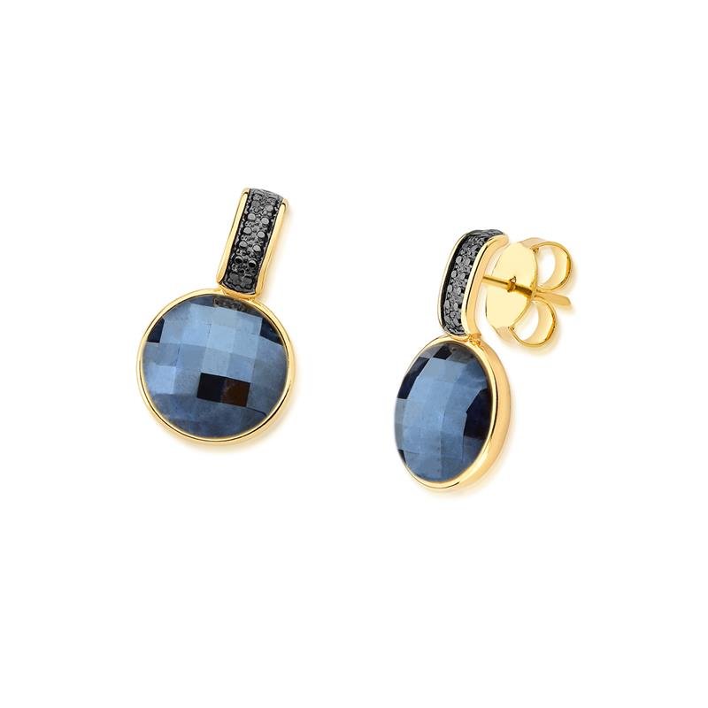 Brinco Brilhato Facetada Perolada 2,5 cm — Ouro e Ródio Negro — Sodalita Perolada
