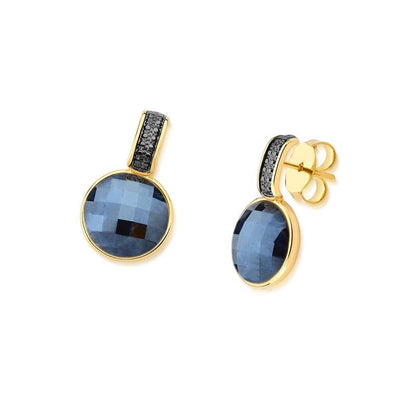 Brinco Brilhato Facetada Perolada 2,5 cm — Ouro e Ródio Negro — Sodalita Perolada