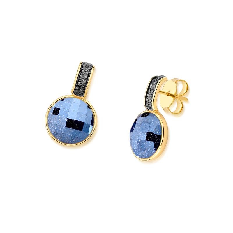 Brinco Brilhato Facetada Perolada 2,5 cm — Ouro e Ródio Negro — Estrela Perolada
