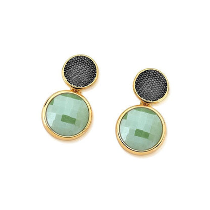 Brinco Brilhato Facetada Perolada 2,7 cm — Ouro e Ródio Negro — Quartzo Verde Perolada