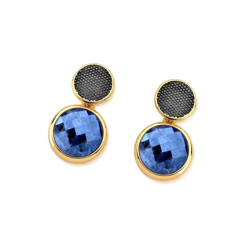 Brinco Brilhato Facetada Perolada 2,7 cm — Ouro e Ródio Negro — Sodalita Perolada