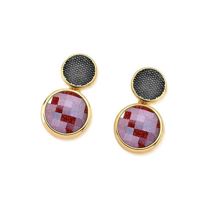 Brinco Brilhato Facetada Perolada 2,7 cm — Ouro e Ródio Negro — Sol Perolada