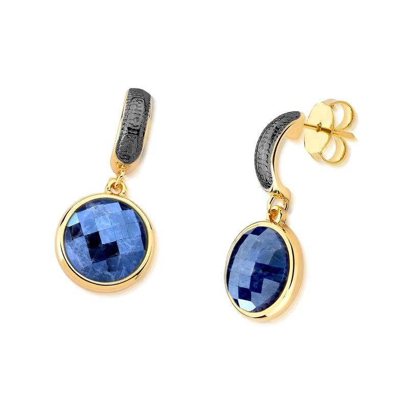 Brinco Brilhato Facetada Perolada 3,5 cm — Ouro e Ródio Negro — Sodalita Perolada