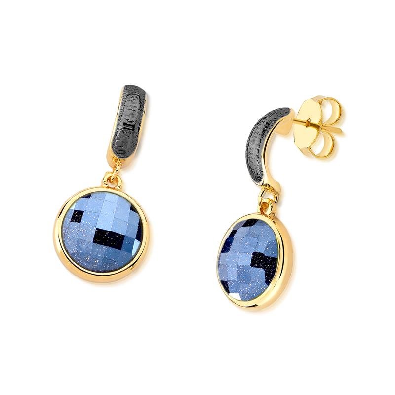 Brinco Brilhato Facetada Perolada 3,5 cm — Ouro e Ródio Negro — Estrela Perolada
