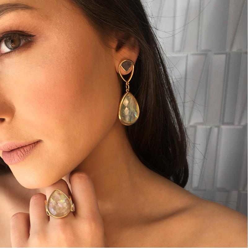 BRINCO FOLHEADO A OURO E RÓDIO NEGRO