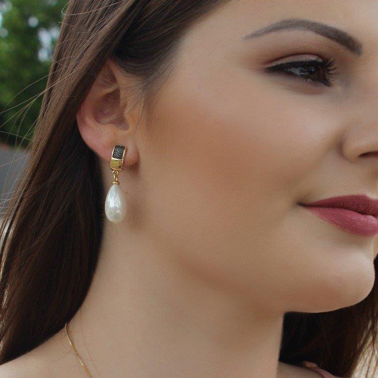 BRINCO FOLHEADO A OURO E RÓDIO NEGRO