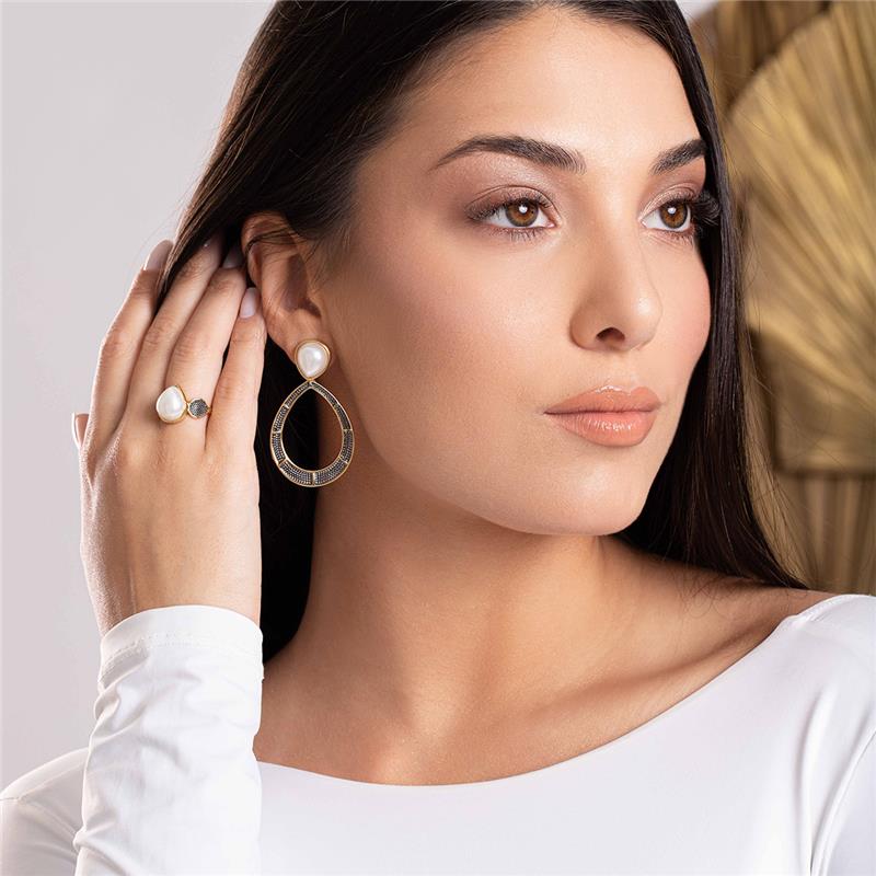 BRINCO FOLHEADO A OURO E RÓDIO NEGRO