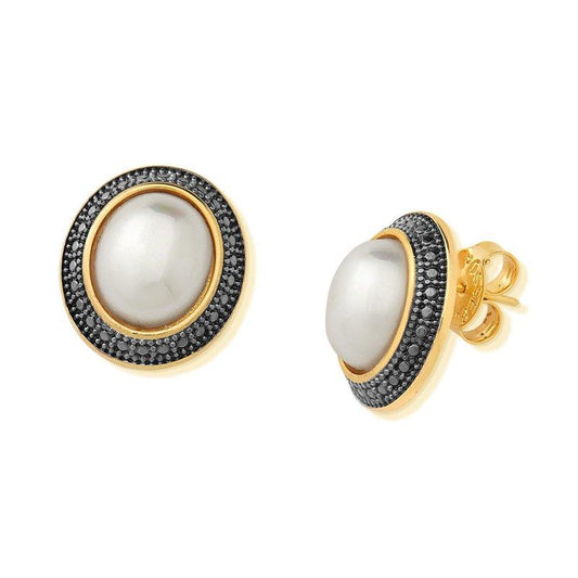 Brinco Possebon Folheado a Ouro e Ródio Negro - Pedra Natural