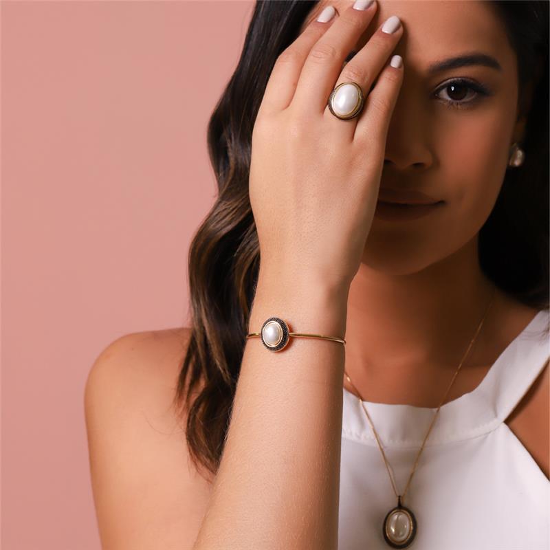 Brinco Possebon Folheado a Ouro e Ródio Negro - Pedra Natural