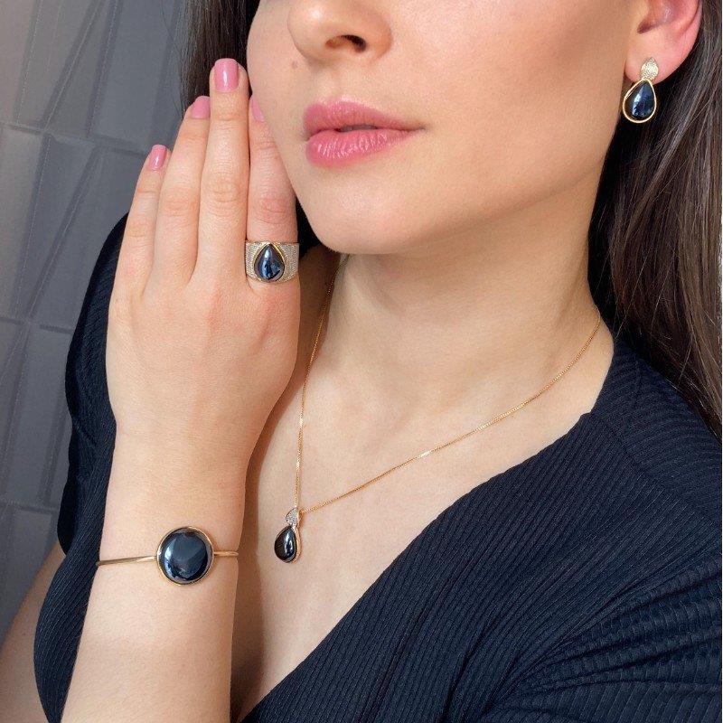 Brinco Possebon Folheado a Ouro e Ródio Branco - Pedra Natural