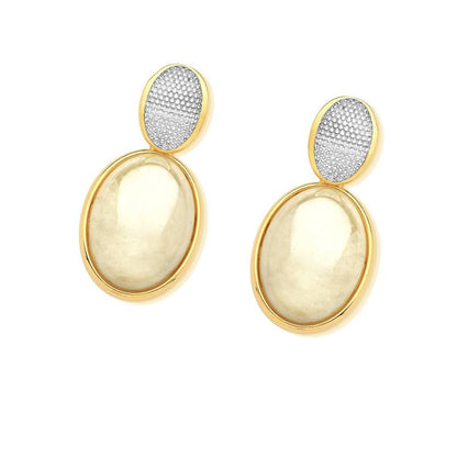 Brinco Possebon Folheado a Ouro e Ródio Branco - Pedra Natural