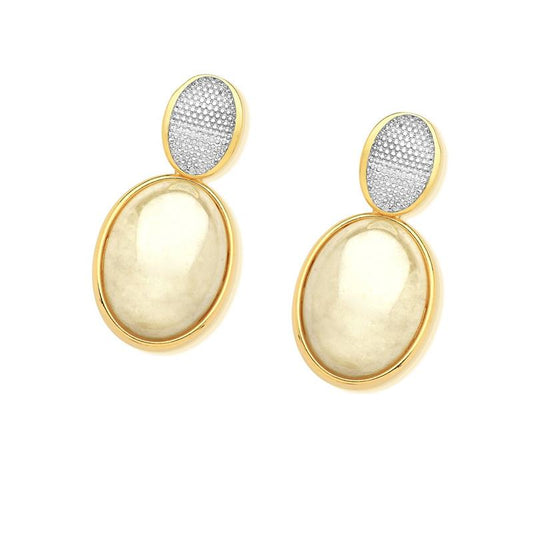 Brinco Possebon Folheado a Ouro e Ródio Branco - Pedra Natural