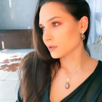 Brinco Possebon Folheado a Ouro e Ródio Branco - Pedra Natural