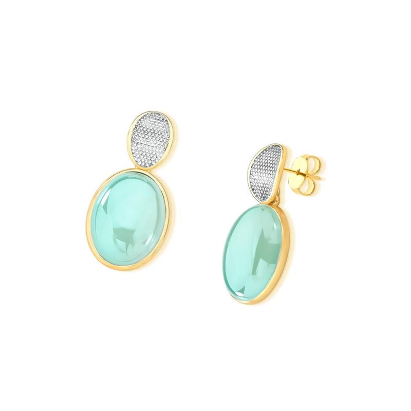 Brinco Possebon Folheado a Ouro e Ródio Branco - Pedra Natural