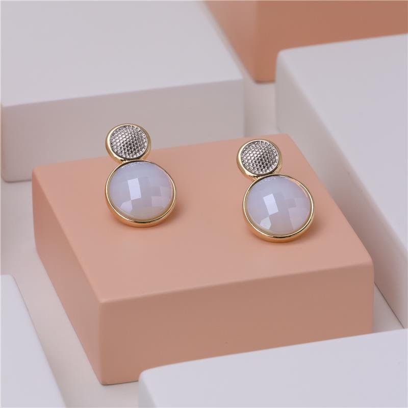 Brinco Brilhato Facetada Perolada 2,4 cm — Ouro e Ródio Branco