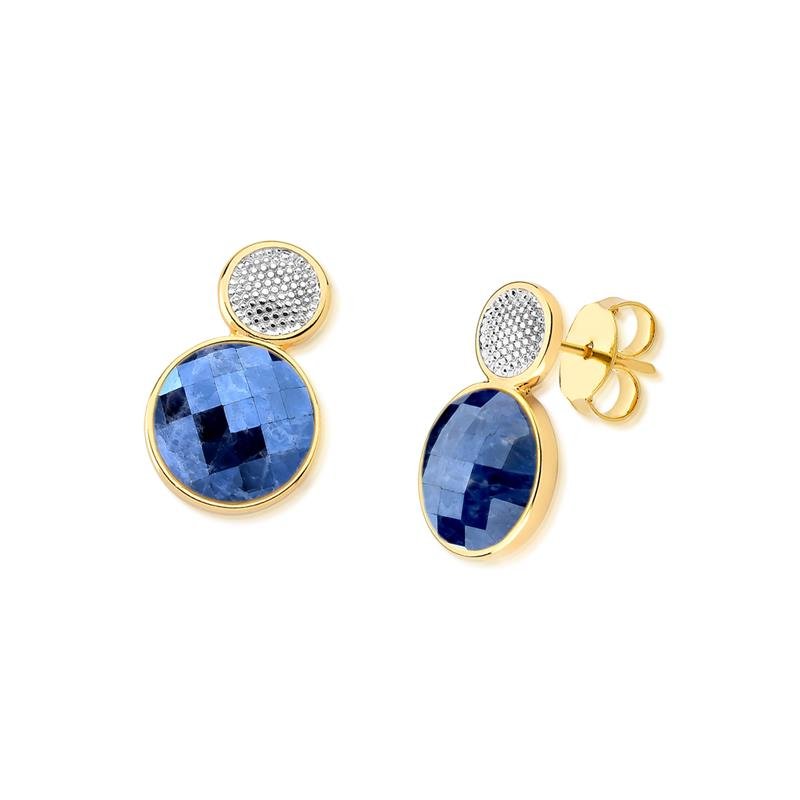 Brinco Brilhato Facetada Perolada 2,4 cm — Ouro e Ródio Branco — Sodalita Perolada