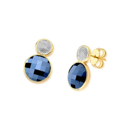 Brinco Brilhato Facetada Perolada 2,4 cm — Ouro e Ródio Branco — Ágata Preta Perolada
