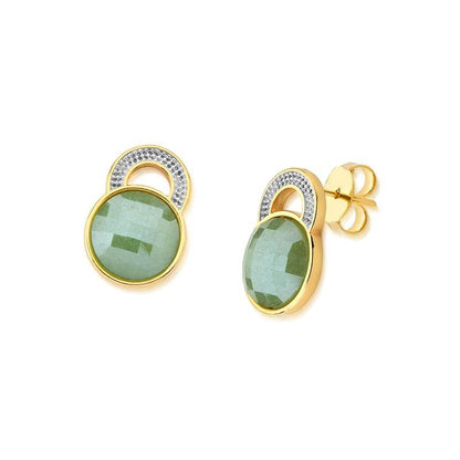 Brinco Brilhato Facetada Perolada 2,1 cm — Ouro e Ródio Branco — Quartzo Verde Perolada