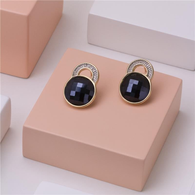Brinco Brilhato Facetada Perolada 2,1 cm — Ouro e Ródio Branco