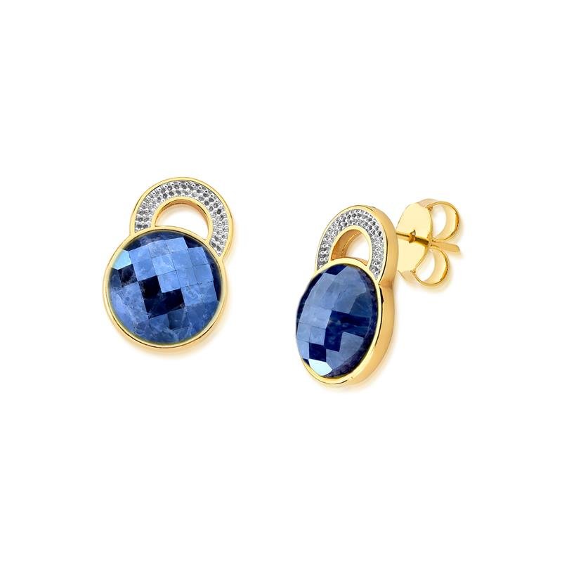 Brinco Brilhato Facetada Perolada 2,1 cm — Ouro e Ródio Branco — Sodalita Perolada