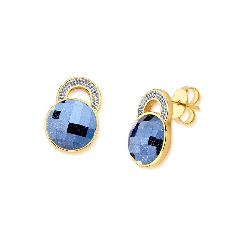 Brinco Brilhato Facetada Perolada 2,1 cm — Ouro e Ródio Branco — Estrela Perolada