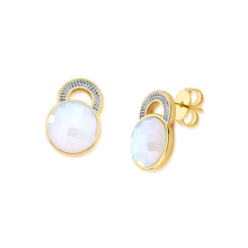 Brinco Brilhato Facetada Perolada 2,1 cm — Ouro e Ródio Branco — Opalina Perolada