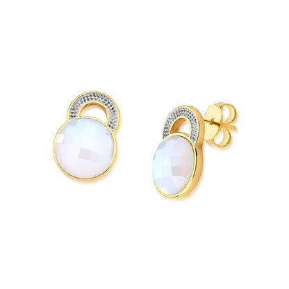 Brinco Brilhato Facetada Perolada 2,1 cm — Ouro e Ródio Branco — Opalina Perolada