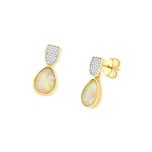 Brinco Possebon Folheado a Ouro e Ródio Branco - Pedra Natural