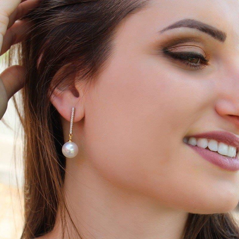 Brinco Possebon Folheado a Ouro e Ródio Branco - Pedra Natural