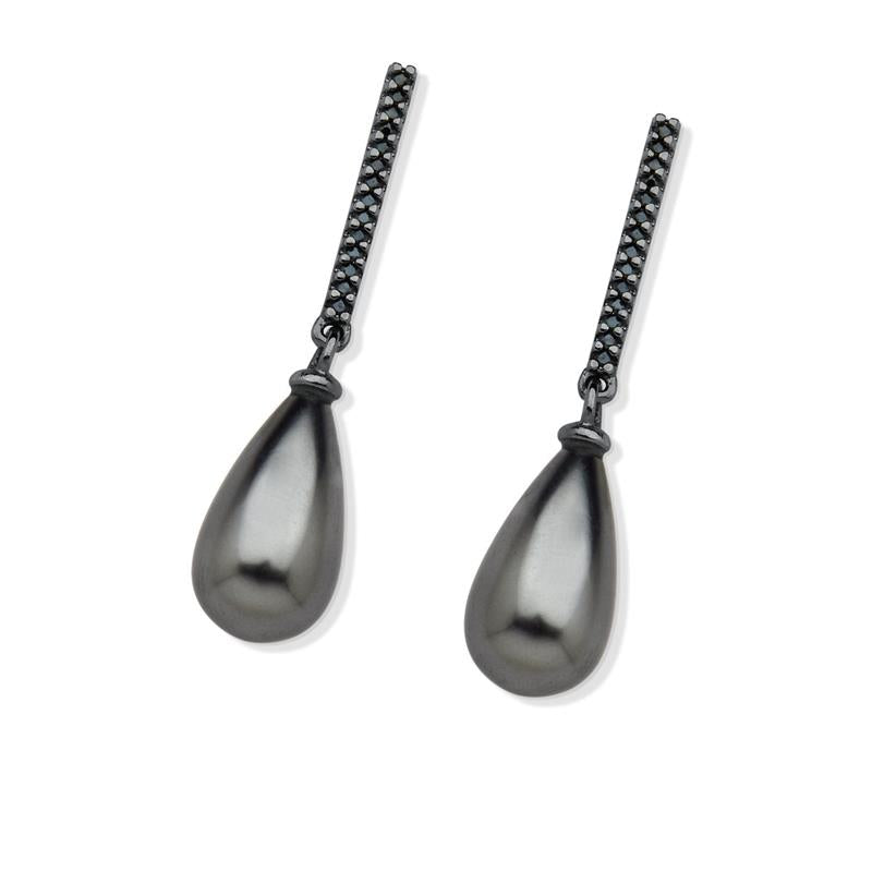 Brinco Possebon Folheado a Ródio Negro - Pedra Natural