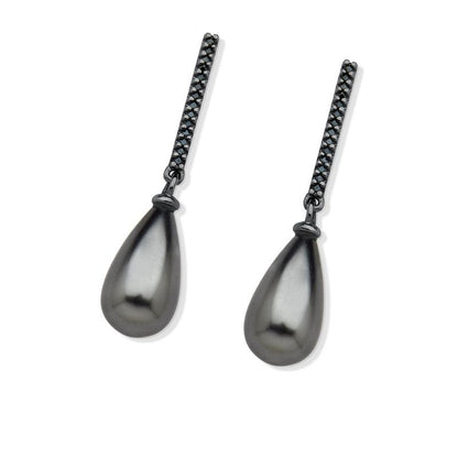 Brinco Possebon Folheado a Ródio Negro - Pedra Natural