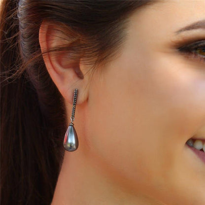 Brinco Possebon Folheado a Ródio Negro - Pedra Natural