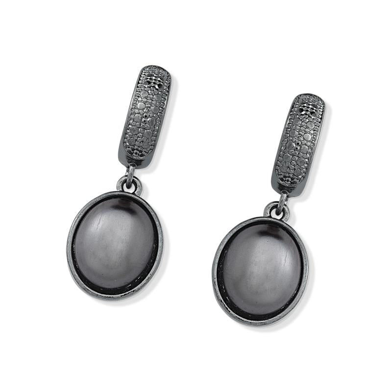 Brinco Possebon Folheado a Ródio Negro - Pedra Natural