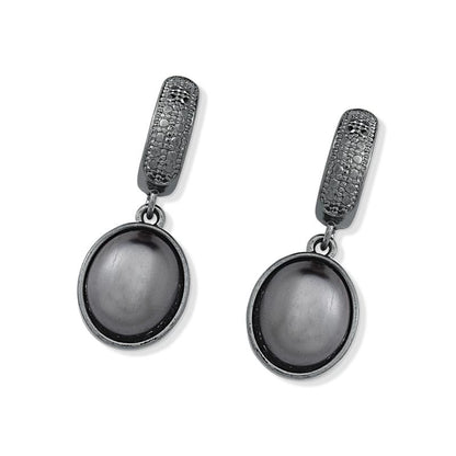 Brinco Possebon Folheado a Ródio Negro - Pedra Natural