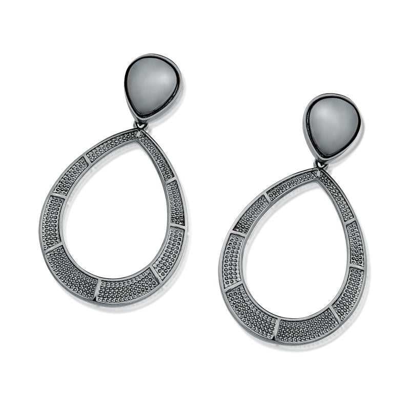 Brinco Possebon Folheado a Ródio Negro - Pedra Natural